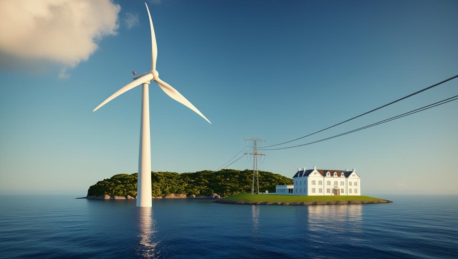 One Wind turbine on the sea, powering a hospital on an island
